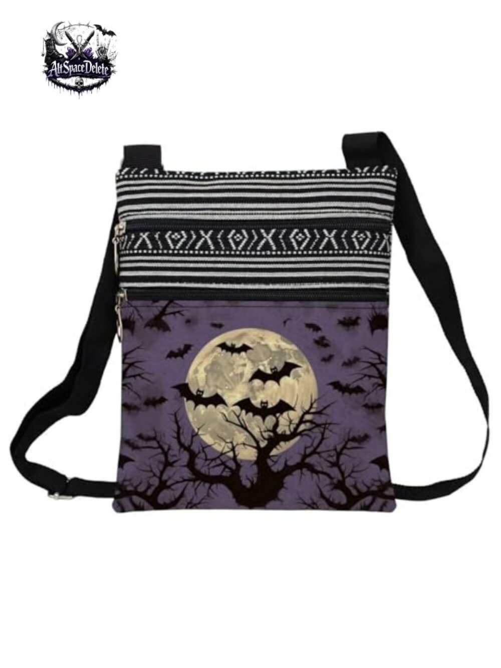 Women's Halloween Bat Crossbody Bag Polyester Adjustable Strap Zip Pouch